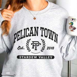 Stardew Valley Pelican Town Sweatshirt, Varsity Style Design, Stardew Valley Inspired, Crewneck Jumper, Cozy Sweater, Gamer Gift, Video Game image 3