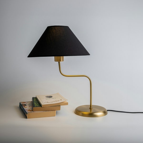 Minimalist Table Lamp, Vintage Brass Table Lamp, Desk Lamp for Office, Modern Bedside Lamp, Reading Desk Lamp, Linen Shade Table Lamp