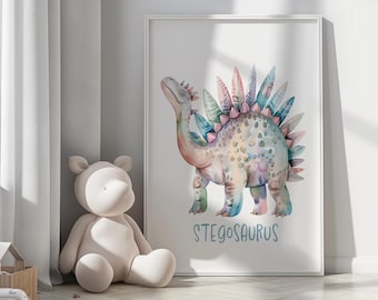 Stegosaurus Poster, Watercolour Dinosaur Poster Nursery Room, Dinosaur Prints, Nursery Decor, Wall Decor, Digital Download, Dino Print
