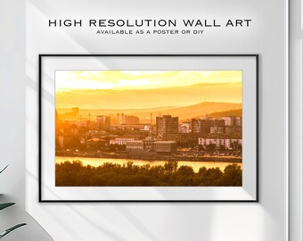 Digital Download of Golden Sunset over River side City | Digital Wall Art | Wall Poster