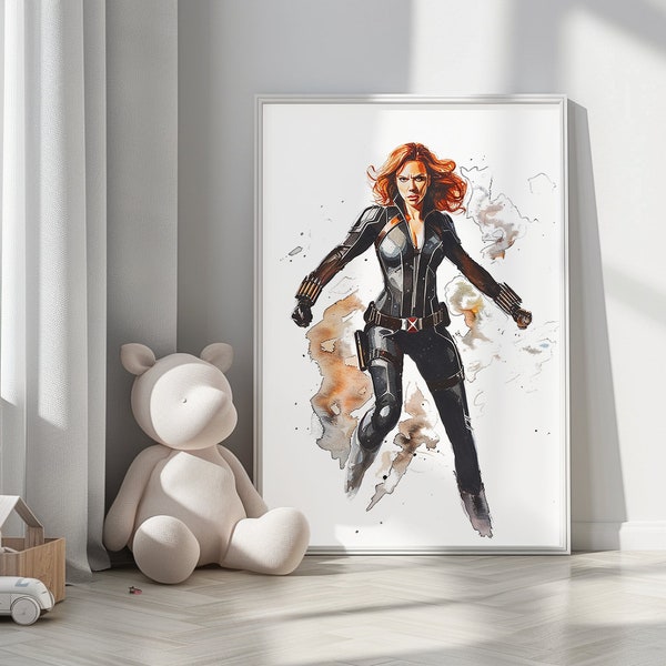 Black Widow Printable Art Watercolor Art Black Widow Poster Superhero Avengers Marvel Art Print Birthday Gifts Boys Room Decor Wall Art