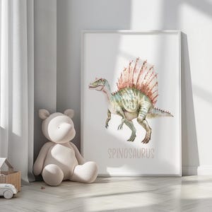 Cartel de Spinosaurus, sala de guardería de carteles de dinosaurios de acuarela, impresiones de dinosaurios, decoración de guardería, decoración de pared, descarga digital, impresión de dinosaurios