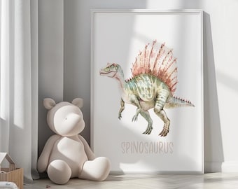 Spinosaurus Poster, Watercolour Dinosaur Poster Nursery Room, Dinosaur Prints, Nursery Decor, Wall Decor, Digital Download, Dino Print