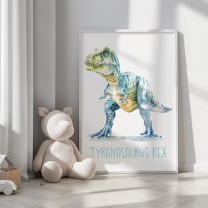 Tyrannosaurus Rex Poster, Aquarell Poster Kinderzimmer, Dinosaurier Drucke, Kinderzimmer Dekoration, Dinosaurier-Wand-Dekor, digitaler Download