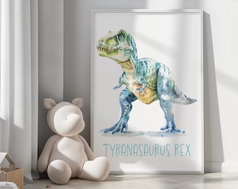 Tyrannosaurus Rex Poster, Watercolour Dinosaur Poster Nursery Room, Dinosaur Prints, Nursery Decor, Dinosaur Wall Decor, Digital Download