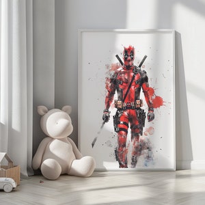 Deadpool Poster Art Watercolor Art Deadpool Poster Superhero Avengers Marvel Art Print Birthday Gifts Boys Room Decor Wall Art image 1