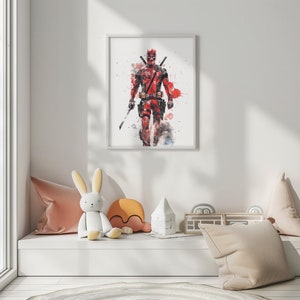 Deadpool Poster Art Watercolor Art Deadpool Poster Superhero Avengers Marvel Art Print Birthday Gifts Boys Room Decor Wall Art image 3