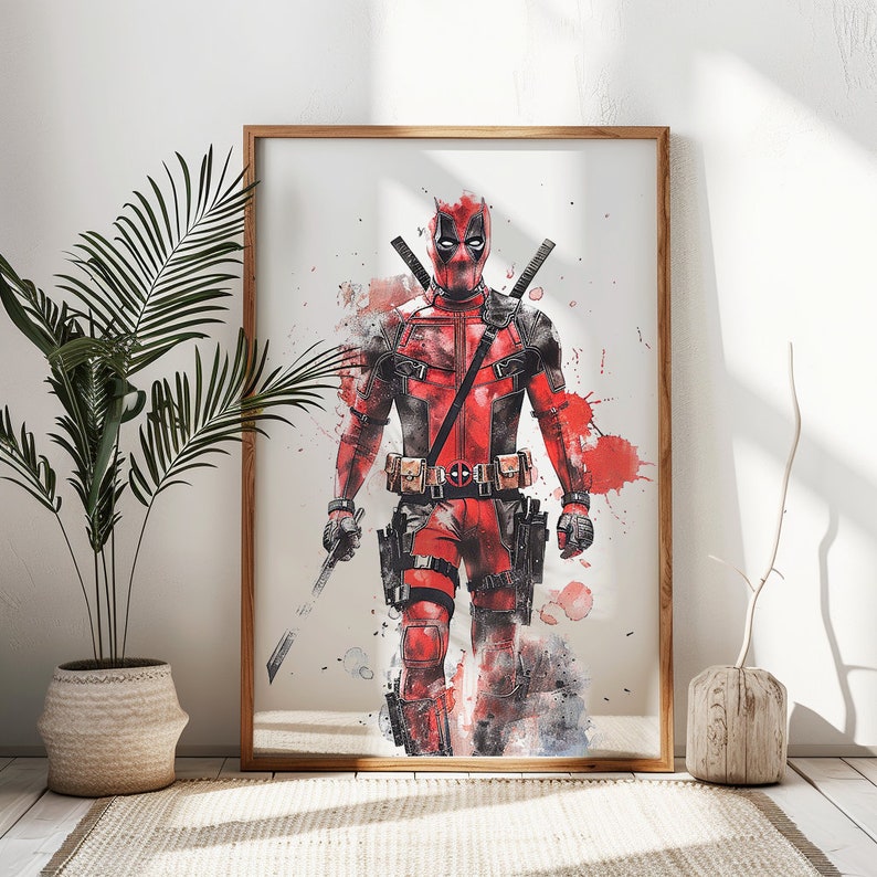 Deadpool Poster Art Watercolor Art Deadpool Poster Superhero Avengers Marvel Art Print Birthday Gifts Boys Room Decor Wall Art image 2
