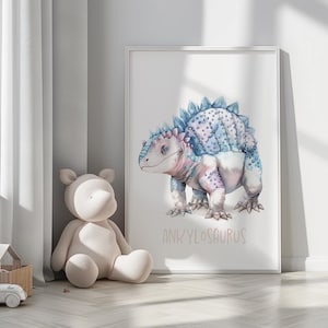 Ankylosaurus Poster, Watercolour Dinosaur Poster Nursery Room, Dinosaur Prints, Nursery Decor, Wall Decor, Digital Download, Dino Print