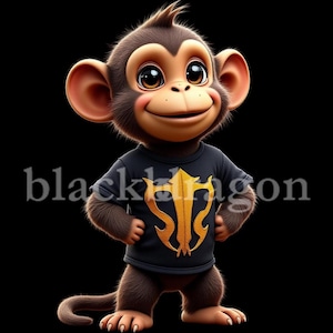 Cute Baby Monkey Digital Art – Cartoon Monkey Design for T-Shirt, Kids, Gifts, Stickers, Wall Art | 300 DPI PNG & JPG