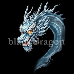 Blue Dragon Design, Printable Fantasy Chinese Dragon Digital Art  for T-Shirts, Stickers, Wall Art, Gifts | 300 DPI PNG & JPG