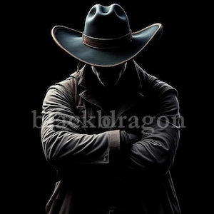 Dark Cowboy Digital Art - Printable Western Outlaw Character Design for T-Shirts, Wall Art, Stickers, Gifts | 300 DPI PNG & JPG