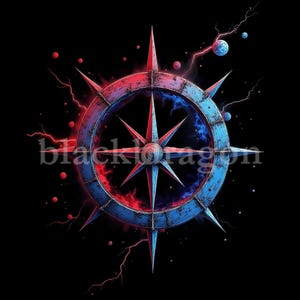 Feuer und Eis Weltraum Kompass Digitale Kunst - Druckbares abstraktes nautisches Galaxie Design für Wandkunst, Aufkleber, T-Shirts | 300 DPI PNG & JPG