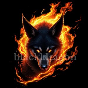 Fiery Wolf Design - Printable Flame Wolf Digital Art for T-Shirt ,Stickers, Apparel, Wall Art, Gifts | 300 DPI PNG & JPG