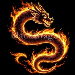 Flaming Dragon Design - Printable Fire Dragon Digital Art for T-Shirts, Stickers, Apparel, Wall Art, Gifts | 300 DPI PNG & JPG