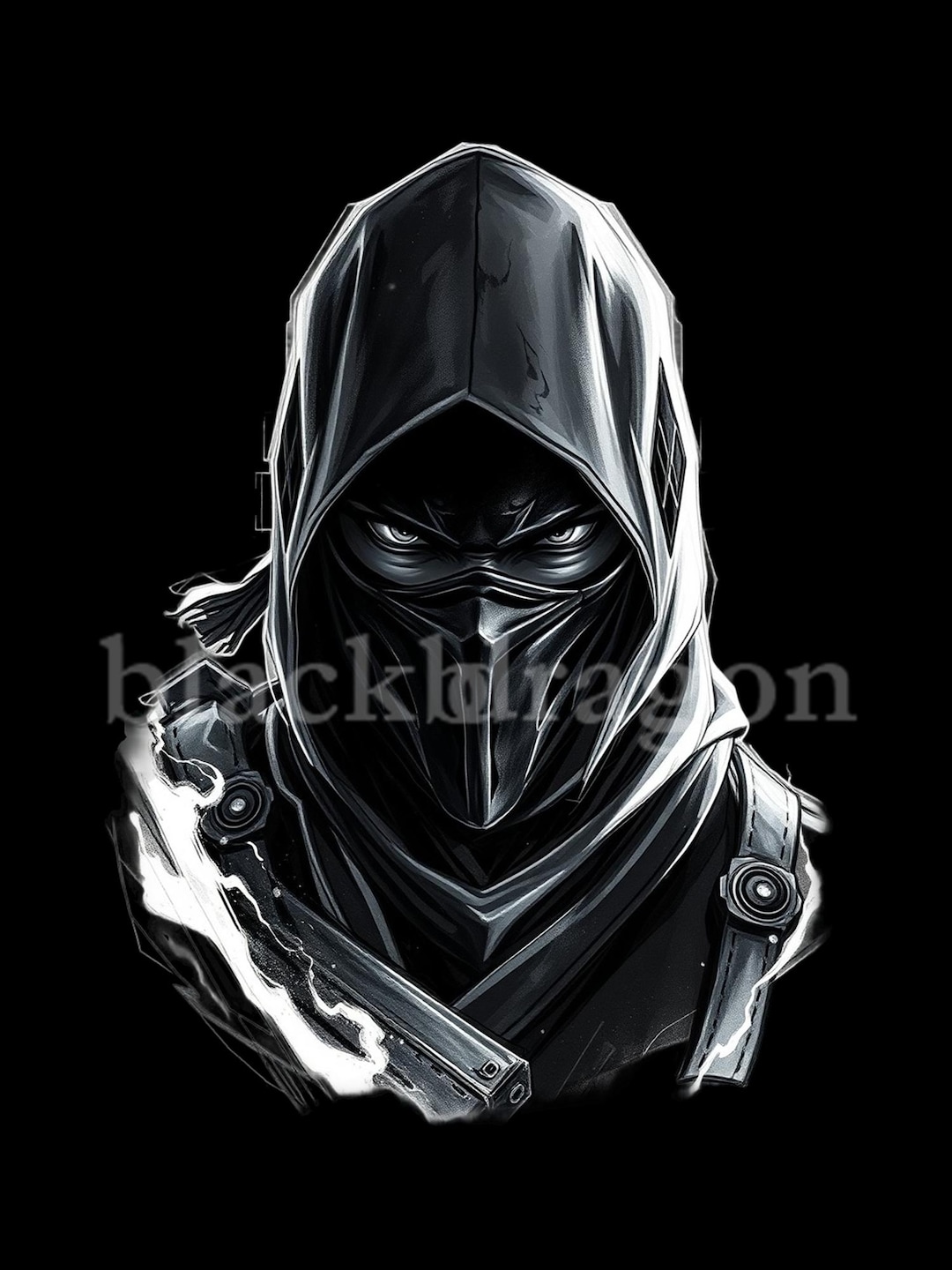 Masked Assassin Digital Art - Printable Dark Hooded Warrior Design for ...