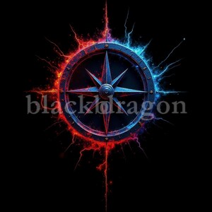 Fire and Ice Compass Digital Art - Printable Abstract Colorful Nautical Design for Wall Art, Stickers, T-Shirts, Prints | 300 DPI PNG & JPG