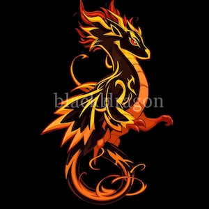 Fire Dragon Design, Printable Fiery Dragon Digital Art for T-Shirts, Stickers, Posters, Wall Art, Gifts | 300 DPI PNG & JPG
