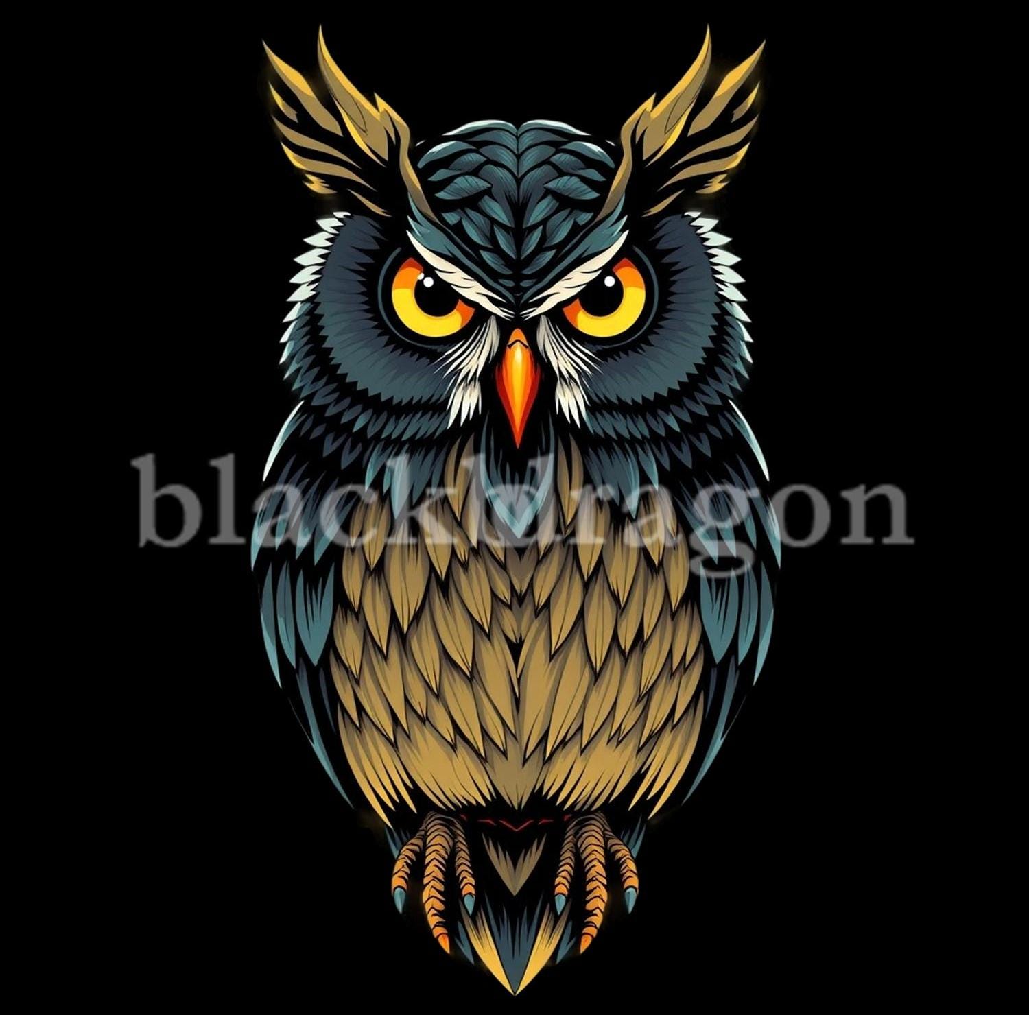 Mystic Owl Digital Art - Printable Hunter Owl Design  for T-Shirts, Stickers, Wall Art, Gifts | 300 
