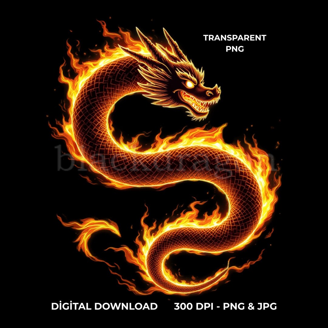 Chinese Fire Dragon Design, Printable Mythical Flame Creature Digital ...