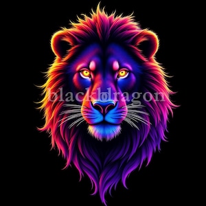 Neon Lion Design, Printable Unique Colorful Lion Digital Art for T-shirts, Stickers, Apparel, Wall Art, Gifts | 300 DPI PNG & JPG