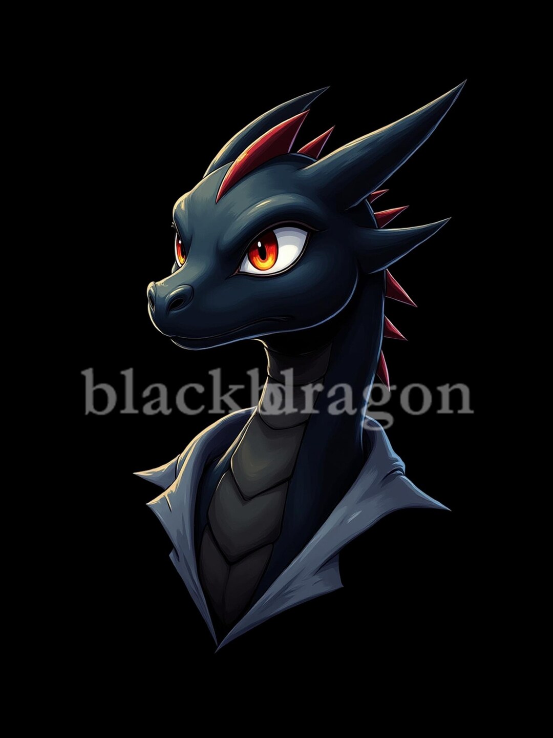 Black Dragon Design - Printable Anime Style Dragon Digital Art for T ...