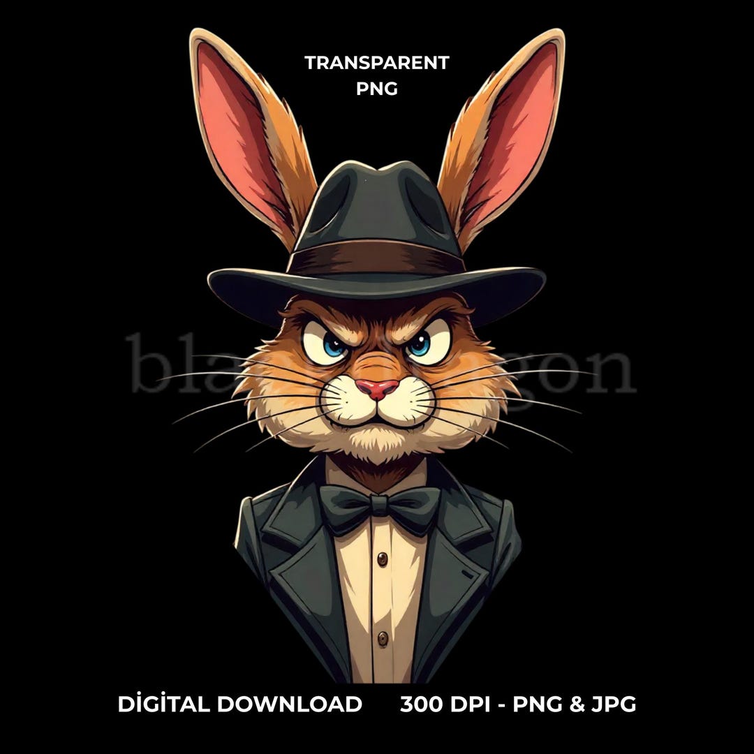 Mobster Rabbit Gangster Rabbit Design, Printable Mobster Bunny Digital Download (300 ...