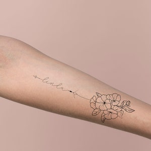 Customizable Birth Month Flower into Name Tattoo Design, Digital File, Tattoo Commission, Custom Name Flower, Floral Name Art