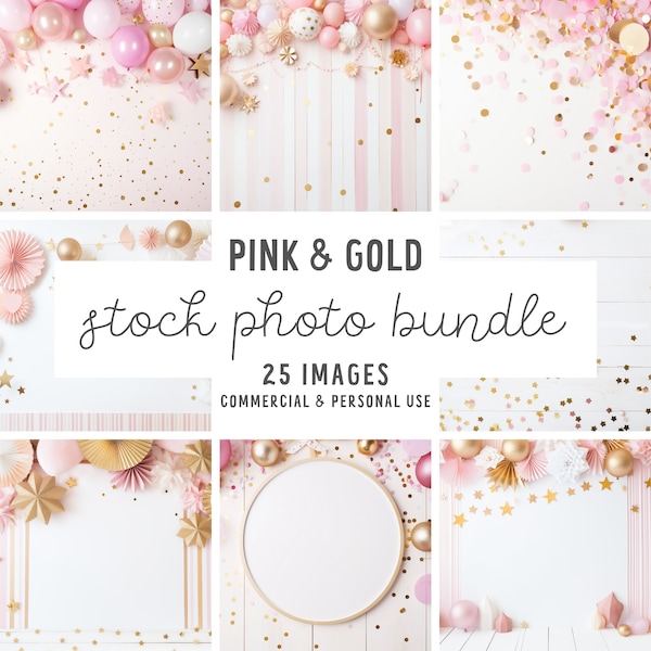 Pink & Gold Background Stock Photography Bundle - Scene Creator Mockups for Parties Party Flat Lays and Styled Stock for Digital Sellers