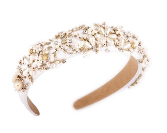Hair accessories headband petal with crystal, pearls, preserved natural flowers