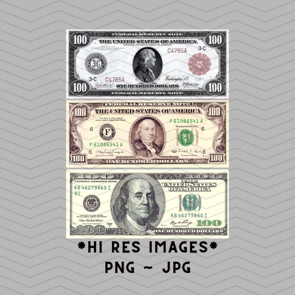 Historic One Hundred 100 Dollar Bills PNG & JPG Images - Benjamin Franklin! U.S. Series 1914 - 1928 - 1996 Obverse American History Money