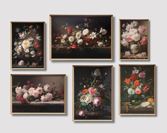 Moody Floral Gallery Wall Print Set of 6, Dark Academia Decor, Vintage ...