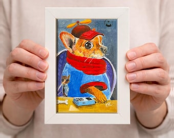 Lámina artística de perro detective en marco blanco: disfraz divertido de perro investigador, regalo decorativo para pared