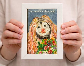 Impresión de arte mural de zarigüeya (10 x 15 cm, marco blanco): ilustración divertida de animales, regalo para decoración del hogar