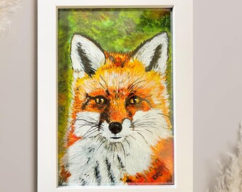 Lámina artística de zorro en marco blanco – Decoración de pared con animales del bosque