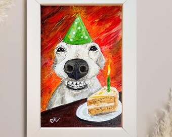 Impresión enmarcada de arte del primer cumpleaños de un perro