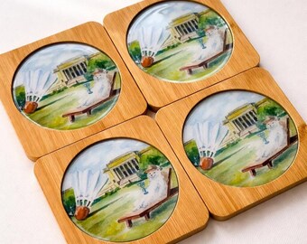 Posavasos de gatos de Kansas City: conjunto de arte relajante con escenas de museo