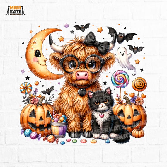 Halloween Cute Highland Cow Png, Spooky Season Png, Cow Pumpkin Png, Halloween Season Png, Trendy Cow Halloween, Cute Cow, Highland Cow Png