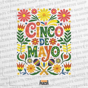 Cinco de Mayo Floral PNG, Mexican Fiesta Digital Design, Colorful Maracas Clipart, Sublimation Art, Instant Download