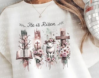 He Is Risen Easter PNG: Cross, Lamb, Bible Sublimation Design (Digital Download)