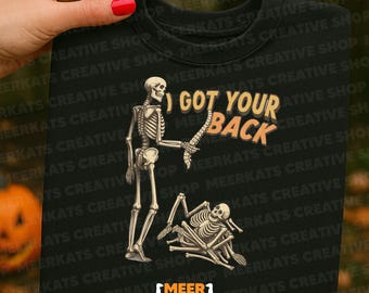 Ik sta voor je, png PNGEgg | Grappig skelet Halloween-png | Retro spookachtig humorontwerp | Clipart skelet voor shirts en mokken