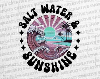Água salgada e sol PNG, design de sublimação de praia retrô, download digital de oceano de verão