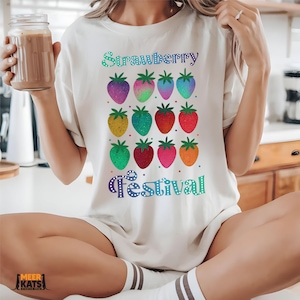 Strawberry Festival PNG – Colorful Digital Strawberry Art, Summer Fruit Sublimation, Instant Download Shirt Design
