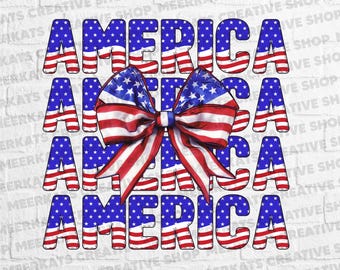 Vierter Juli PNG Design, Vaterländisches Amerika mit Kokettenbogen, Retro Sublimations-T-Shirt Grafik, Gestapelte Amerika-Sublimationsdatei
