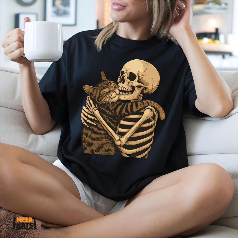 Skeleton Hugging Cat PNG, Gothic Cat Lover Shirt Design, Cute Dark ...