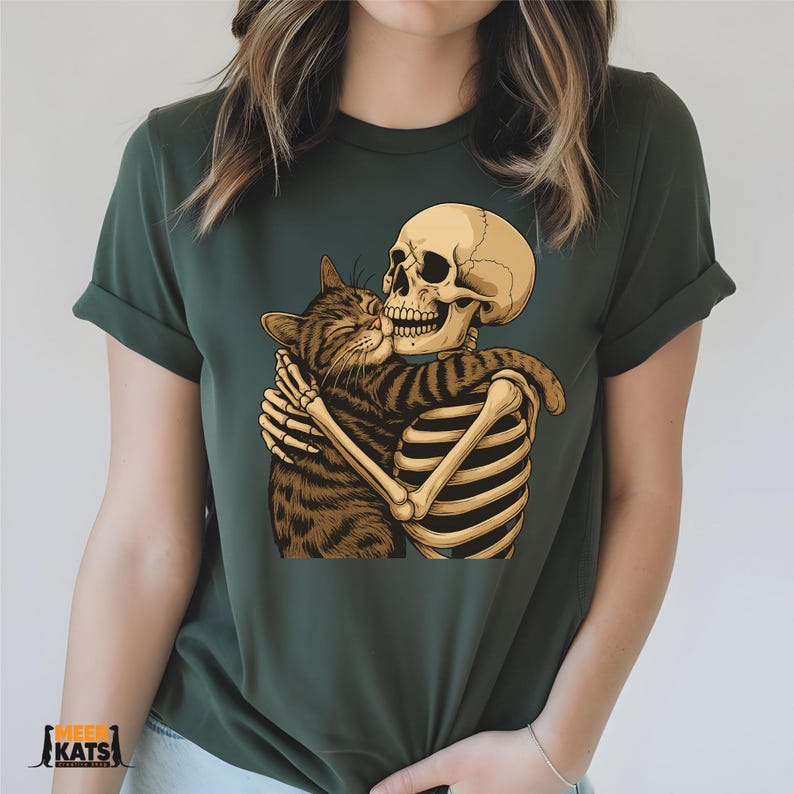 Skeleton Hugging Cat PNG, Gothic Cat Lover Shirt Design, Cute Dark ...