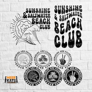 Sunshine and Saltwater Beach Club Svg, Summer T Shirt Svg, Retro Summer Svg, Summer Design Svg, Tropical Png, Funny Summer Svg, Beach Svg