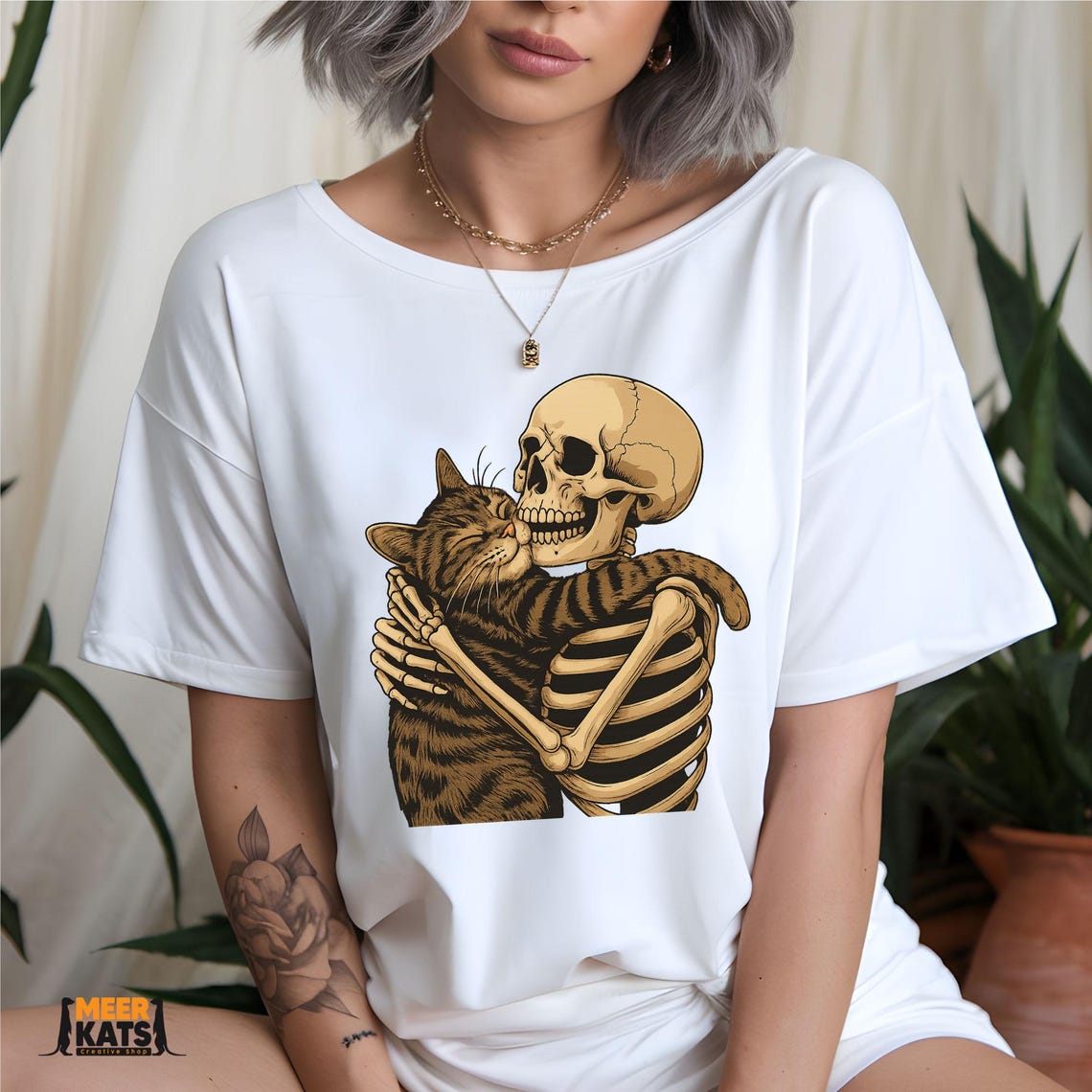 Skeleton Hugging Cat PNG, Gothic Cat Lover Shirt Design, Cute Dark ...