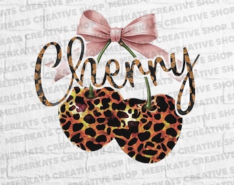 Cherry Leopard Bow PNG Design - Trendy Digital Sublimation Art for Shirts and Crafts