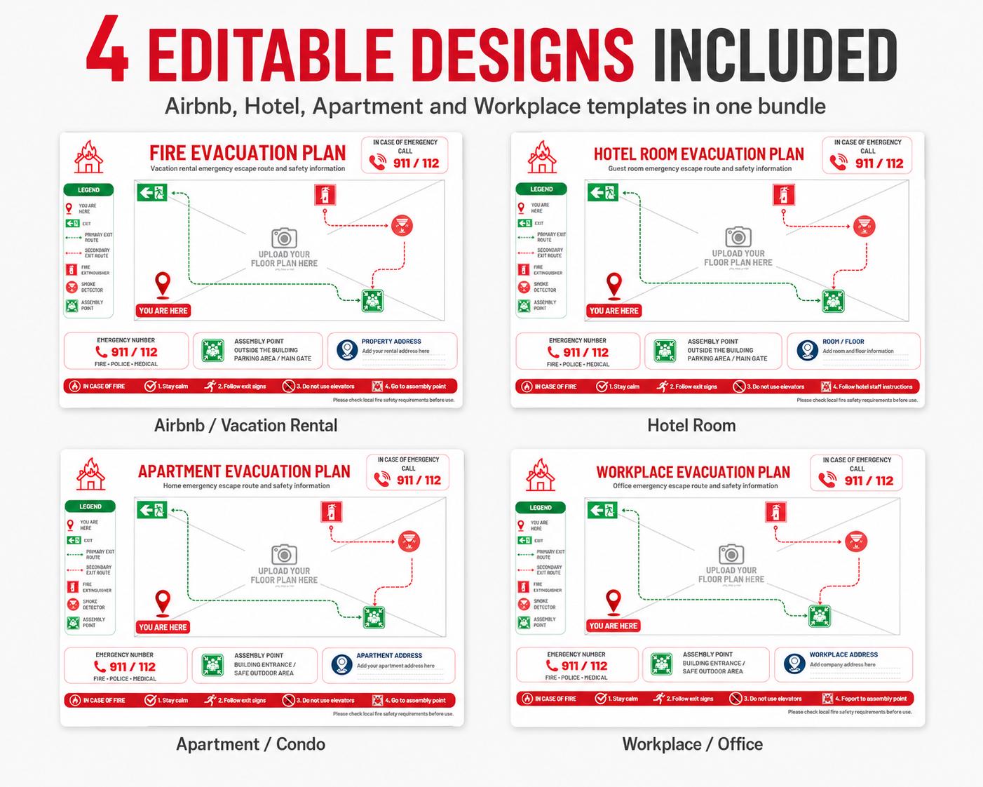 Editable Fire Escape Plan Template, Airbnb Evacuation Map (digital ...